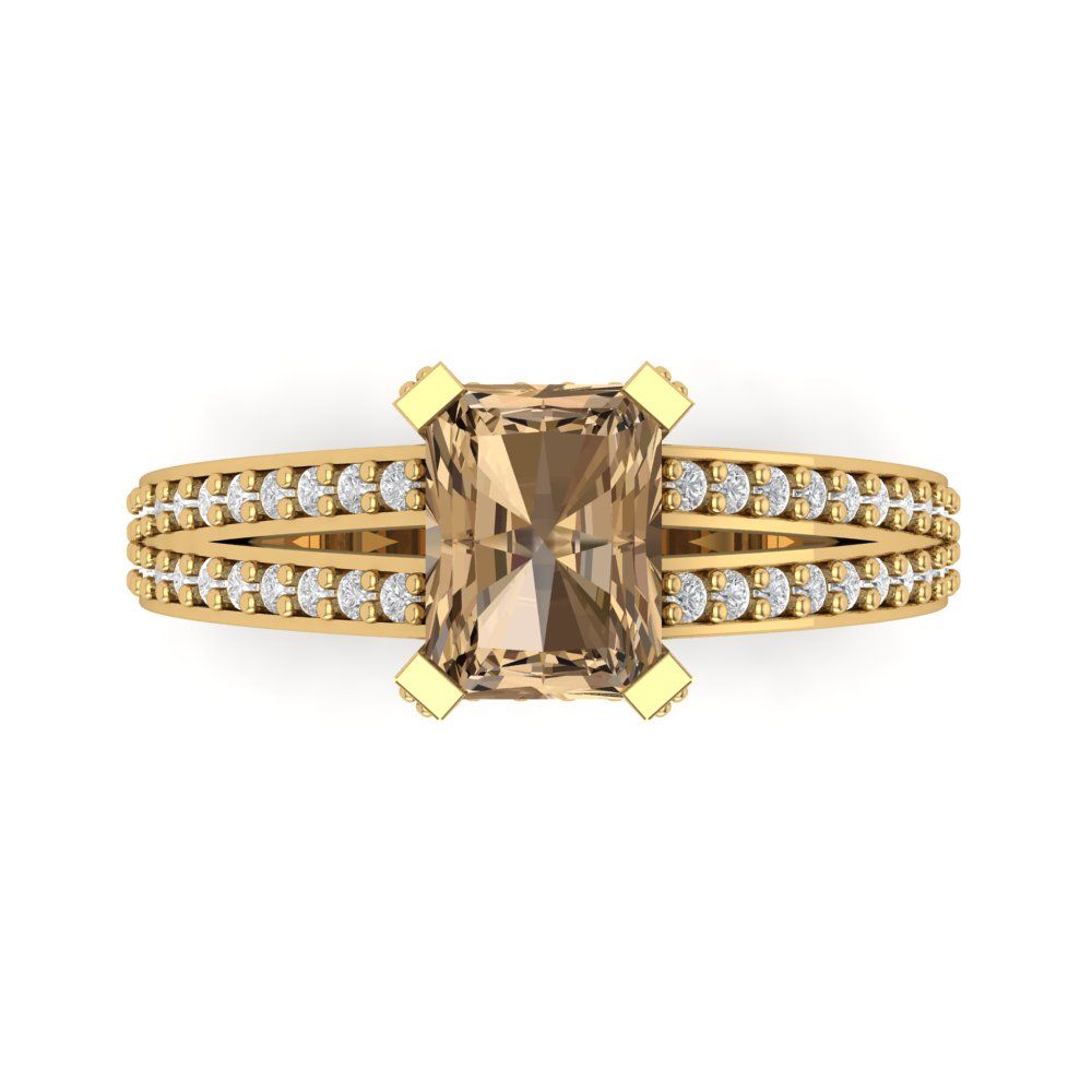 2.45 cttw Zirconia Simulated Champagne Diamond Solitaire with Zirconia Simulated Diamond Accents Engagement Ring - Solid Gold (VVS1, Emerald Cut,8x6mm)