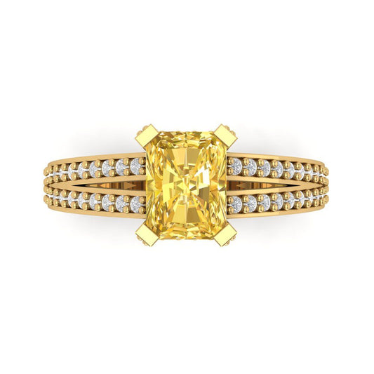2.45 cttw Natural Citrine Solitaire with Zirconia Simulated Diamond Accents Engagement Ring - Solid Yellow Gold (VVS1, Emerald Cut,8x6mm)