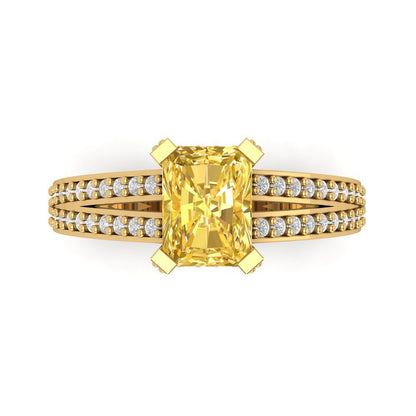 2.45 cttw Zirconia Simulated Yellow Diamond Solitaire with Zirconia Simulated Diamond Accents Engagement Ring - Solid Yellow Gold (VVS1, Emerald Cut,8x6mm)