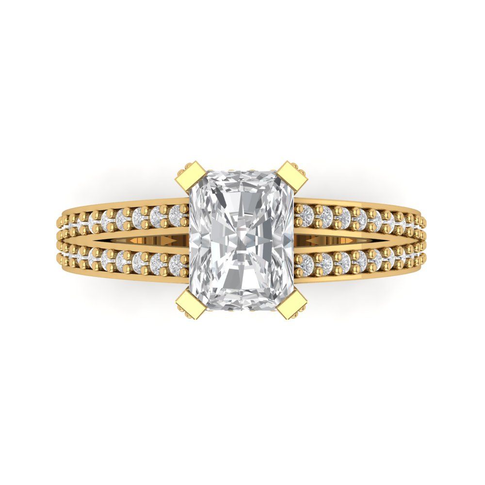 2.45 cttw White Sapphire Solitaire with Zirconia Simulated Diamond Accents Engagement Ring - Solid Yellow Gold (VVS1, Emerald Cut,8x6mm)