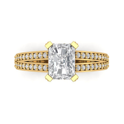 2.45 cttw White Sapphire Solitaire with Zirconia Simulated Diamond Accents Engagement Ring - Solid Yellow Gold (VVS1, Emerald Cut,8x6mm)