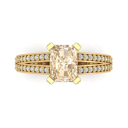 2.45 cttw Natural Morganite Solitaire with Zirconia Simulated Diamond Accents Engagement Ring - Solid Gold (Emerald Cut,8x6mm)