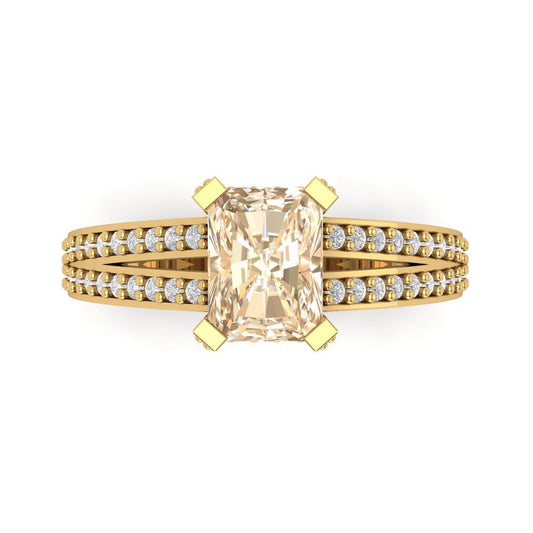 2.45 cttw Natural Morganite Solitaire with Zirconia Simulated Diamond Accents Engagement Ring - Solid Yellow Gold (VVS1, Emerald Cut,8x6mm)