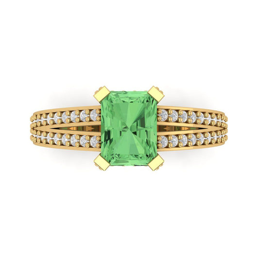 2.45 cttw Zirconia Simulated Green Diamond Solitaire with Zirconia Simulated Diamond Accents Engagement Ring - Solid Yellow Gold (VVS1, Emerald Cut,8x6mm)