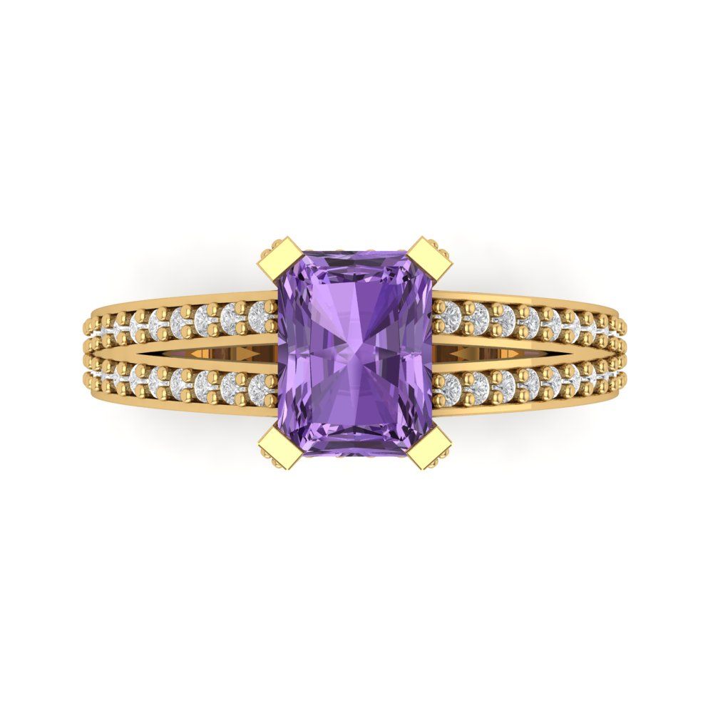 2.45 cttw Simulated Alexandrite Solitaire with Zirconia Simulated Diamond Accents Engagement Ring - Solid Yellow Gold (VVS1, Emerald Cut,8x6mm)