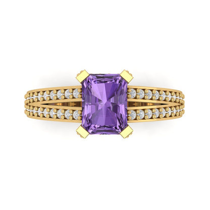 2.45 cttw Simulated Alexandrite Solitaire with Zirconia Simulated Diamond Accents Engagement Ring - Solid Yellow Gold (VVS1, Emerald Cut,8x6mm)