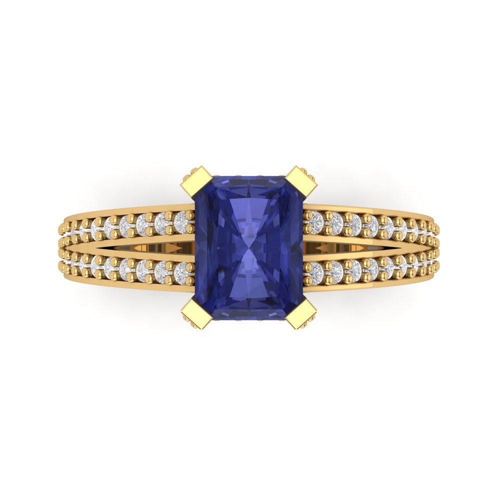 2.45 cttw Simulated Tanzanite Solitaire with Zirconia Simulated Diamond Accents Engagement Ring - Solid Gold (Emerald Cut,8x6mm)