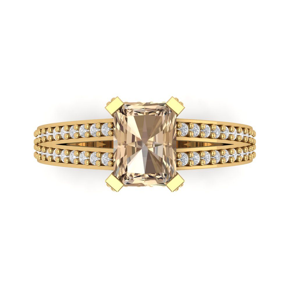 2.45 cttw Yellow Moissanite Solitaire with Zirconia Simulated Diamond Accents Engagement Ring - Solid Gold (Emerald Cut,8x6mm)