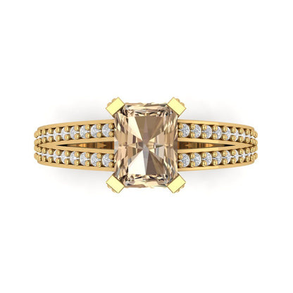 2.45 cttw Yellow Moissanite Solitaire with Zirconia Simulated Diamond Accents Engagement Ring - Solid Gold (Emerald Cut,8x6mm)