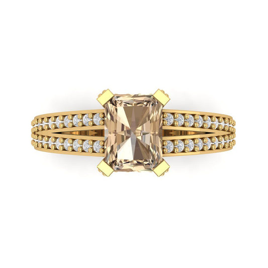 2.45 cttw Yellow Moissanite Solitaire with Zirconia Simulated Diamond Accents Engagement Ring - Solid Yellow Gold (VVS1, Emerald Cut,8x6mm)