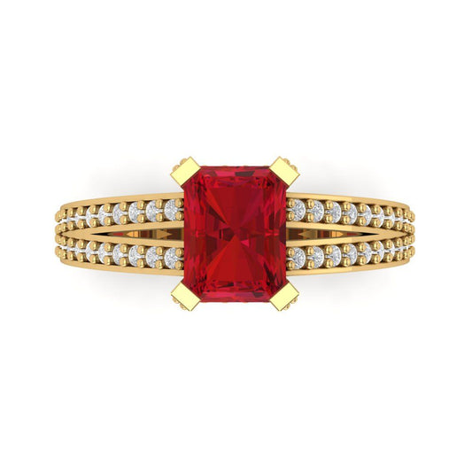 2.45 cttw Simulated Pink Tourmaline Solitaire with Zirconia Simulated Diamond Accents Engagement Ring - Solid Yellow Gold (VVS1, Emerald Cut,8x6mm)