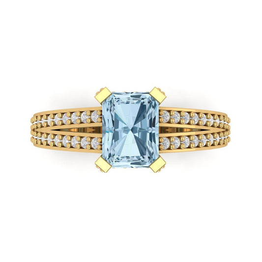 2.45 cttw Natural Sky Blue Topaz Solitaire with Zirconia Simulated Diamond Accents Engagement Ring - Solid Yellow Gold (VVS1, Emerald Cut,8x6mm)