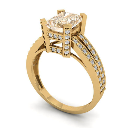 2.45 cttw Natural Morganite Solitaire with Zirconia Simulated Diamond Accents Engagement Ring - Solid Gold (Emerald Cut,8x6mm)