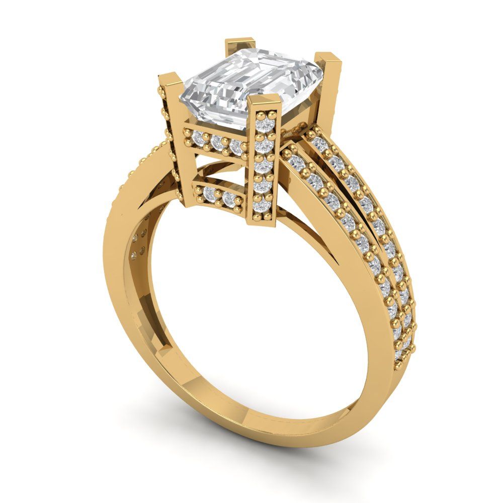 2.45 cttw Certified Moissanite Solitaire with Zirconia Simulated Diamond Accents Engagement Ring - Solid Gold (VVS1, D-F,Emerald Cut,8x6mm)