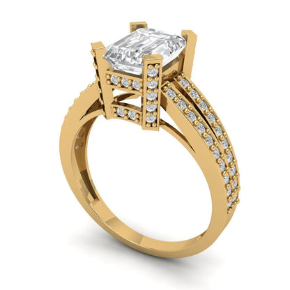 2.45 cttw Certified Moissanite Solitaire with Zirconia Simulated Diamond Accents Engagement Ring - Solid Gold (VVS1, D-F,Emerald Cut,8x6mm)