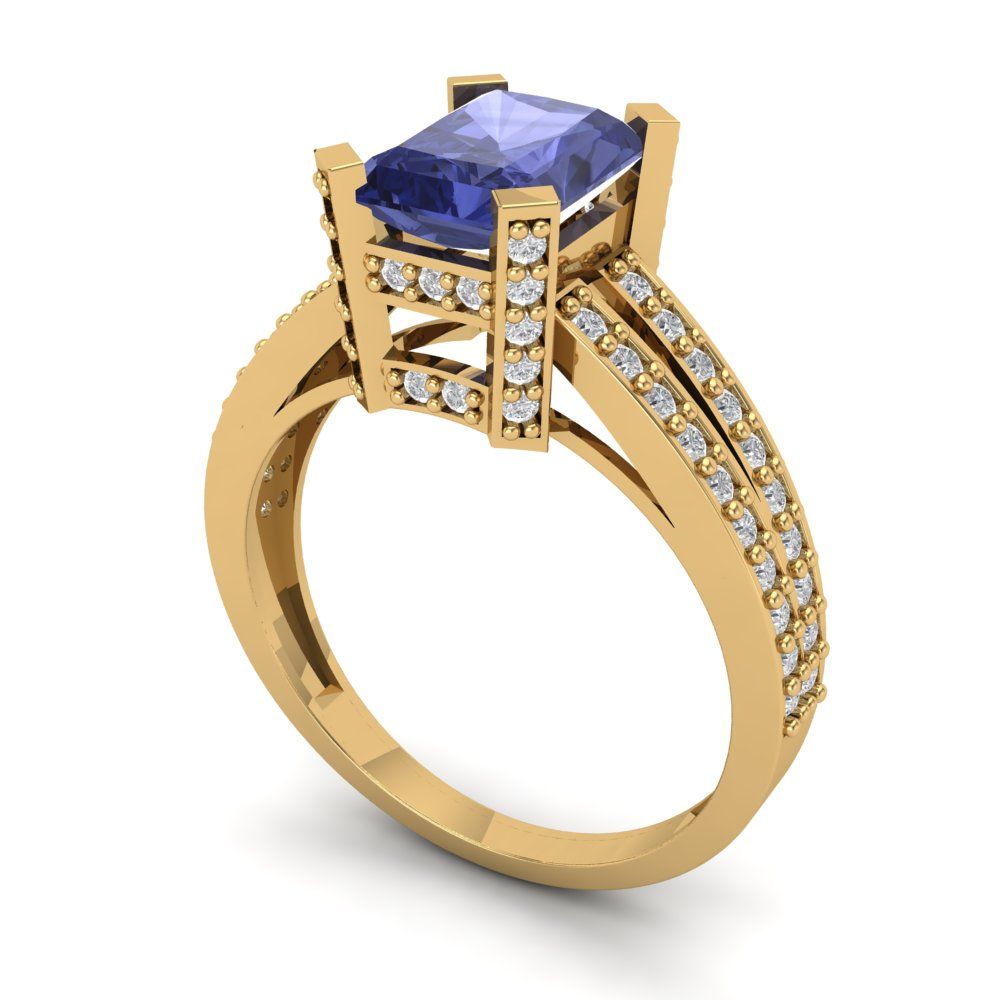 2.45 cttw Simulated Tanzanite Solitaire with Zirconia Simulated Diamond Accents Engagement Ring - Solid Gold (Emerald Cut,8x6mm)