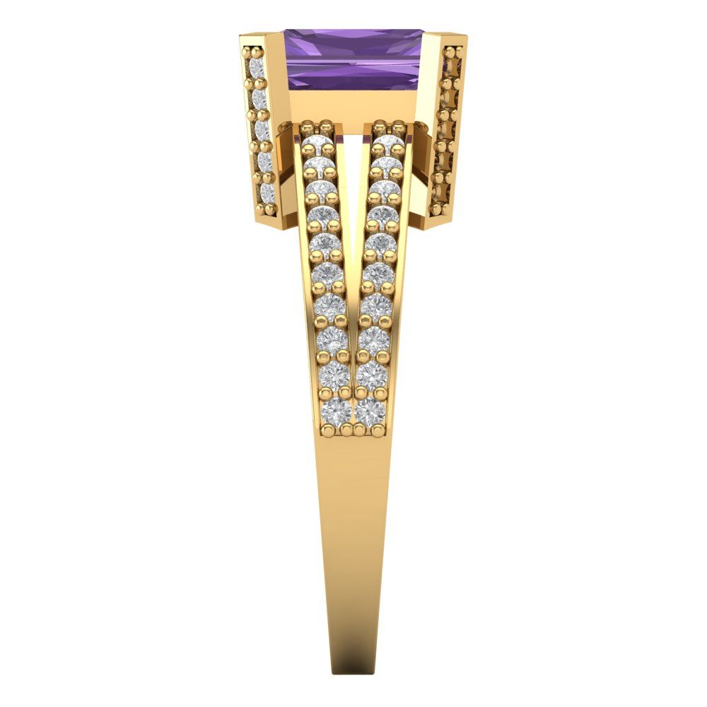 2.45 cttw Simulated Alexandrite Solitaire with Zirconia Simulated Diamond Accents Engagement Ring - Solid Yellow Gold (VVS1, Emerald Cut,8x6mm)