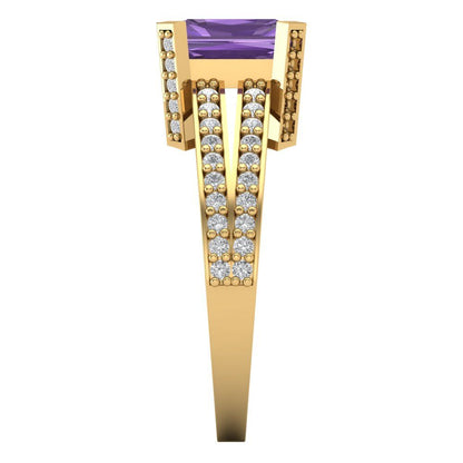 2.45 cttw Simulated Alexandrite Solitaire with Zirconia Simulated Diamond Accents Engagement Ring - Solid Yellow Gold (VVS1, Emerald Cut,8x6mm)