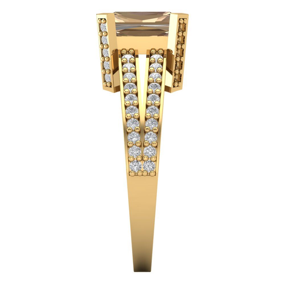 2.45 cttw Yellow Moissanite Solitaire with Zirconia Simulated Diamond Accents Engagement Ring - Solid Gold (Emerald Cut,8x6mm)