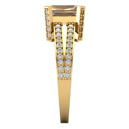 2.45 cttw Yellow Moissanite Solitaire with Zirconia Simulated Diamond Accents Engagement Ring - Solid Gold (Emerald Cut,8x6mm)