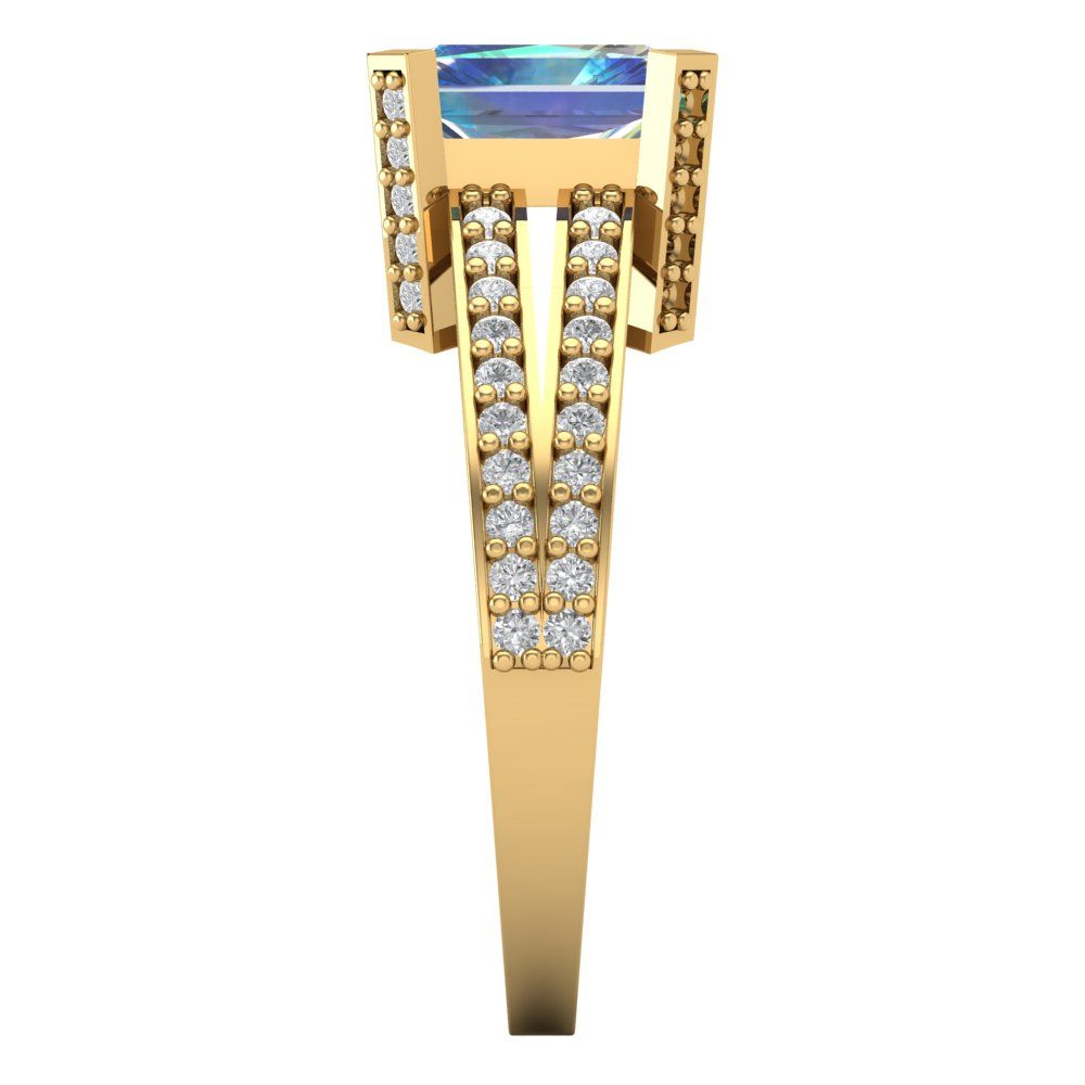 2.45 cttw Blue Moissanite Solitaire with Zirconia Simulated Diamond Accents Engagement Ring - Solid Gold (Emerald Cut,8x6mm)