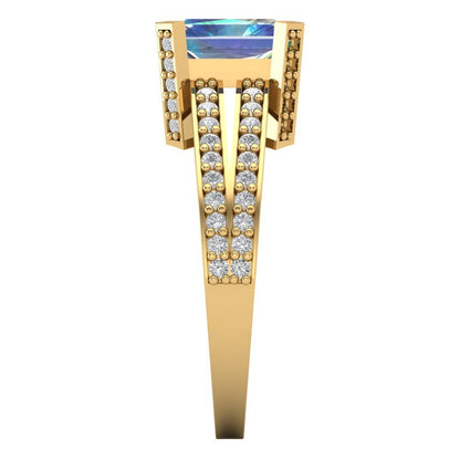 2.45 cttw Blue Moissanite Solitaire with Zirconia Simulated Diamond Accents Engagement Ring - Solid Gold (Emerald Cut,8x6mm)