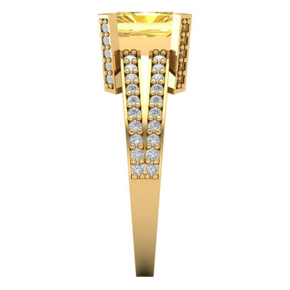 2.45 cttw Zirconia Simulated Yellow Diamond Solitaire with Zirconia Simulated Diamond Accents Engagement Ring - Solid Yellow Gold (VVS1, Emerald Cut,8x6mm)