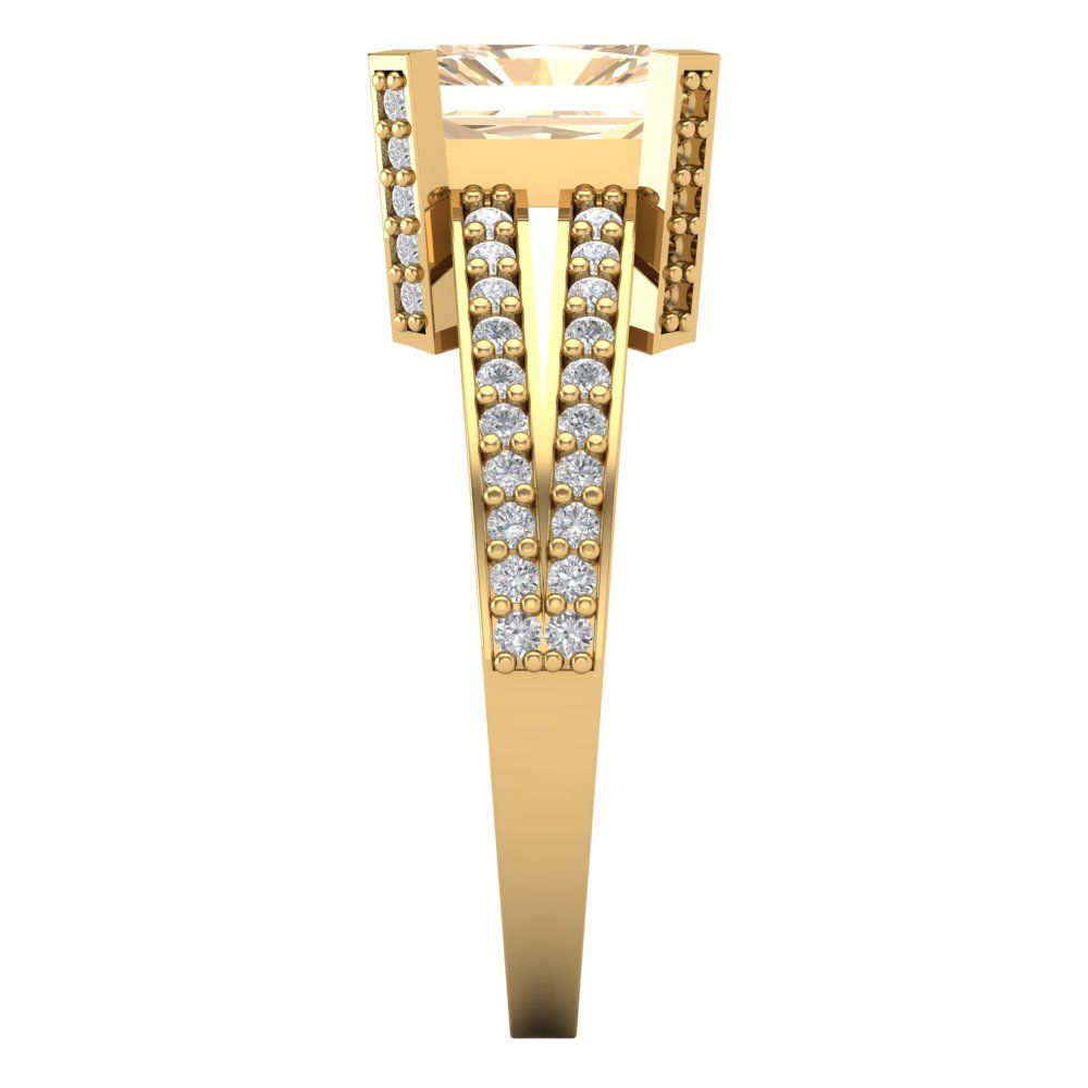 2.45 cttw Natural Morganite Solitaire with Zirconia Simulated Diamond Accents Engagement Ring - Solid Gold (Emerald Cut,8x6mm)