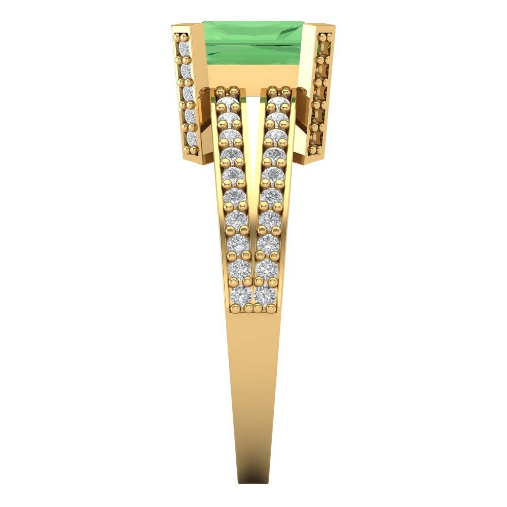 2.45 cttw Zirconia Simulated Green Diamond Solitaire with Zirconia Simulated Diamond Accents Engagement Ring - Solid Gold (VVS1, Emerald Cut,8x6mm)