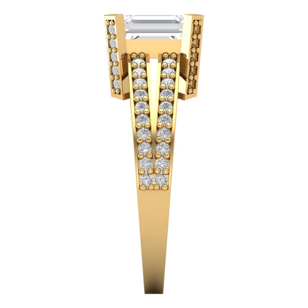 2.45 cttw White Sapphire Solitaire with Zirconia Simulated Diamond Accents Engagement Ring - Solid Yellow Gold (VVS1, Emerald Cut,8x6mm)
