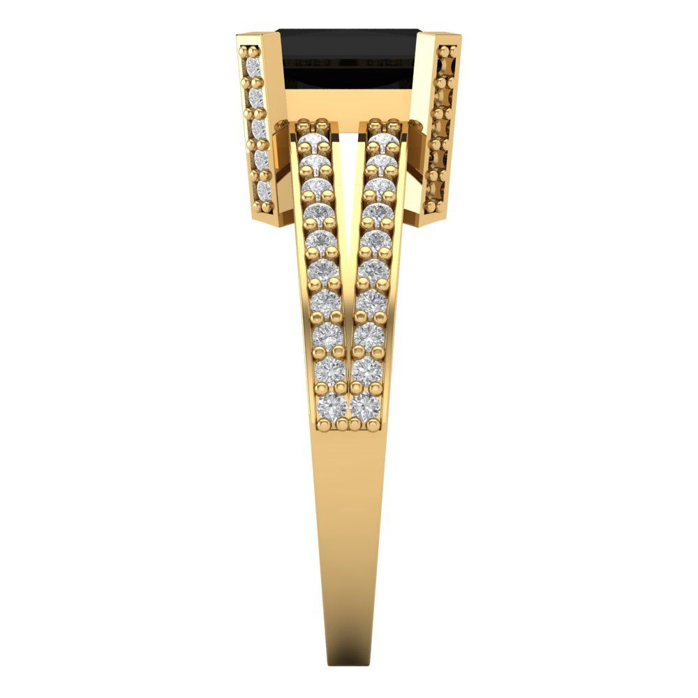 2.45 cttw Natural Onyx Solitaire with Zirconia Simulated Diamond Accents Engagement Ring - Solid Yellow Gold (VVS1, Emerald Cut,8x6mm)