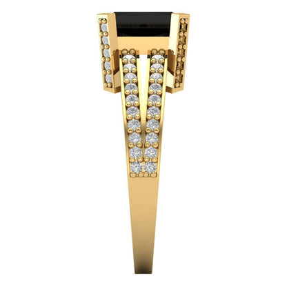 2.45 cttw Natural Onyx Solitaire with Zirconia Simulated Diamond Accents Engagement Ring - Solid Yellow Gold (VVS1, Emerald Cut,8x6mm)