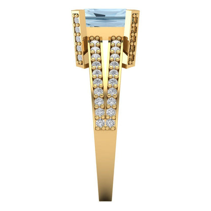 2.45 cttw Zirconia Simulated Blue Diamond Solitaire with Zirconia Simulated Diamond Accents Engagement Ring - Solid Gold (VVS1, Emerald Cut,8x6mm)