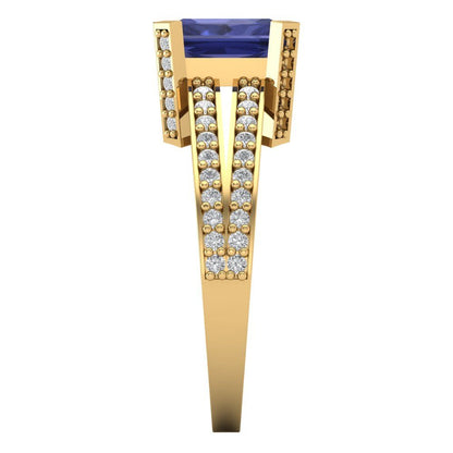 2.45 cttw Simulated Tanzanite Solitaire with Zirconia Simulated Diamond Accents Engagement Ring - Solid Gold (Emerald Cut,8x6mm)