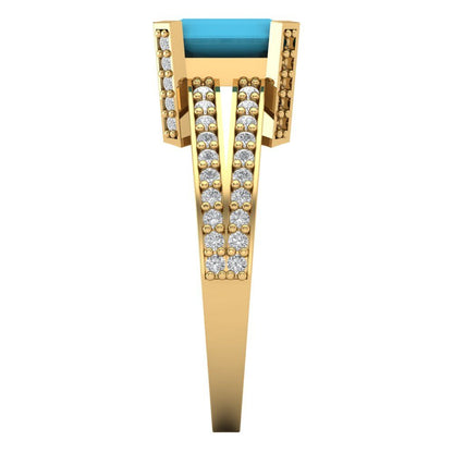2.45 cttw Simulated Turquoise Solitaire with Zirconia Simulated Diamond Accents Engagement Ring - Solid Gold (Emerald Cut,8x6mm)