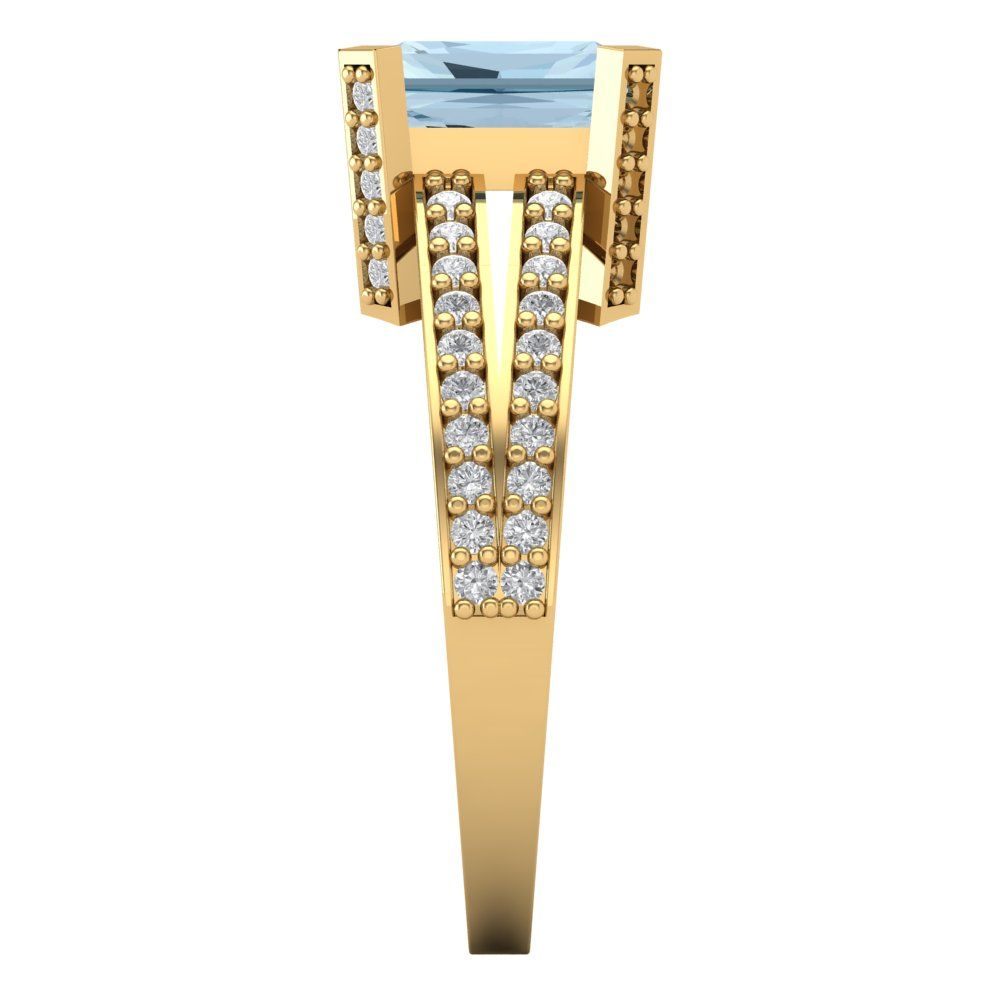 2.45 cttw Natural Sky Blue Topaz Solitaire with Zirconia Simulated Diamond Accents Engagement Ring - Solid Gold (Emerald Cut,8x6mm)