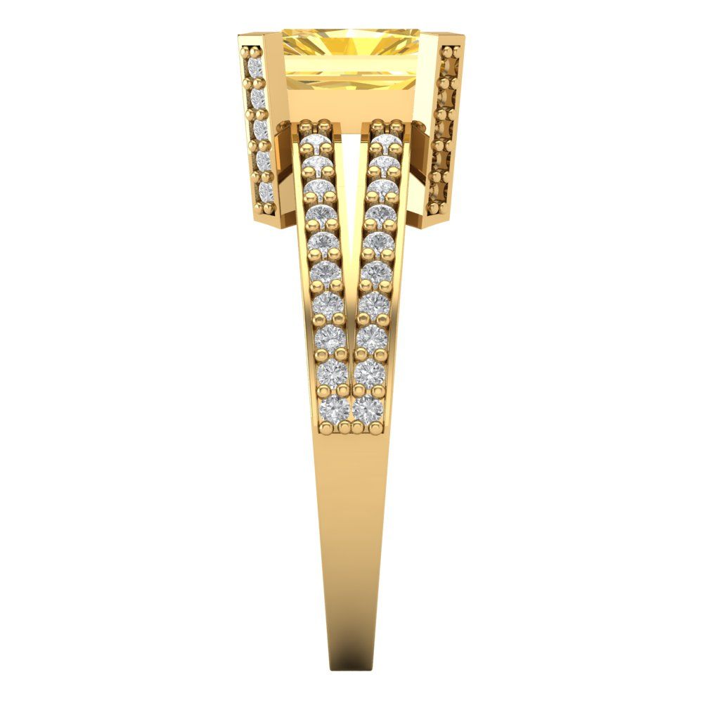 2.45 cttw Natural Citrine Solitaire with Zirconia Simulated Diamond Accents Engagement Ring - Solid Gold (Emerald Cut,8x6mm)