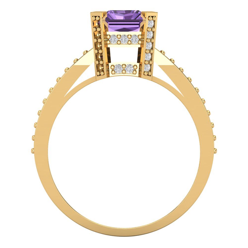 2.45 cttw Simulated Alexandrite Solitaire with Zirconia Simulated Diamond Accents Engagement Ring - Solid Yellow Gold (VVS1, Emerald Cut,8x6mm)