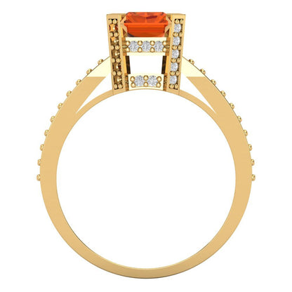 2.45 cttw Simulated Pink Tourmaline Solitaire with Zirconia Simulated Diamond Accents Engagement Ring - Solid Yellow Gold (VVS1, Emerald Cut,8x6mm)