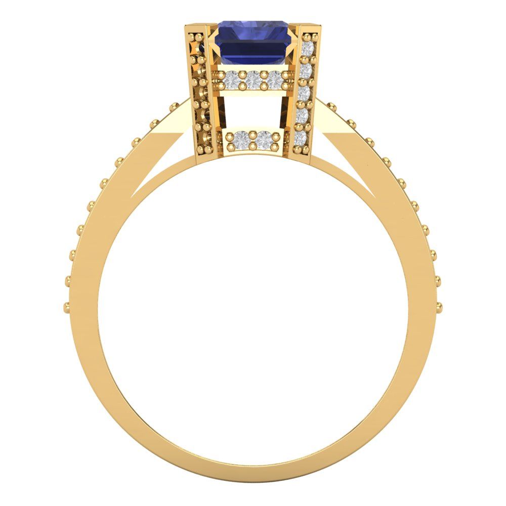 2.45 cttw Simulated Tanzanite Solitaire with Zirconia Simulated Diamond Accents Engagement Ring - Solid Gold (Emerald Cut,8x6mm)