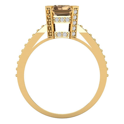 2.45 cttw Zirconia Simulated Champagne Diamond Solitaire with Zirconia Simulated Diamond Accents Engagement Ring - Solid Gold (VVS1, Emerald Cut,8x6mm)