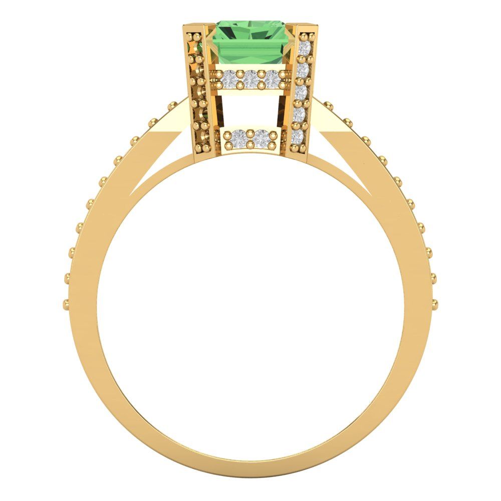 2.45 cttw Zirconia Simulated Green Diamond Solitaire with Zirconia Simulated Diamond Accents Engagement Ring - Solid Gold (VVS1, Emerald Cut,8x6mm)
