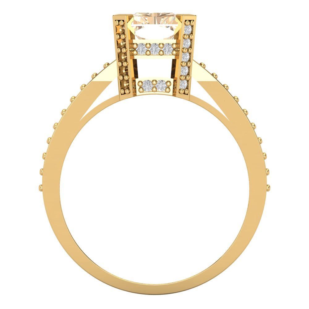 2.45 cttw Natural Morganite Solitaire with Zirconia Simulated Diamond Accents Engagement Ring - Solid Gold (Emerald Cut,8x6mm)