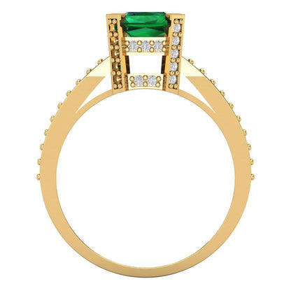2.45 cttw Simulated Emerald Solitaire with Zirconia Simulated Diamond Accents Engagement Ring - Solid Yellow Gold (VVS1, Emerald Cut,8x6mm)