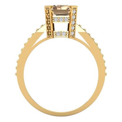 2.45 cttw Yellow Moissanite Solitaire with Zirconia Simulated Diamond Accents Engagement Ring - Solid Gold (Emerald Cut,8x6mm)