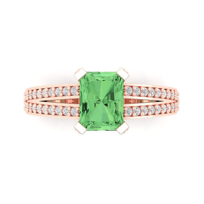 2.45 cttw Zirconia Simulated Green Diamond Solitaire with Zirconia Simulated Diamond Accents Engagement Ring - Solid Rose Gold (VVS1, Emerald Cut,8x6mm)