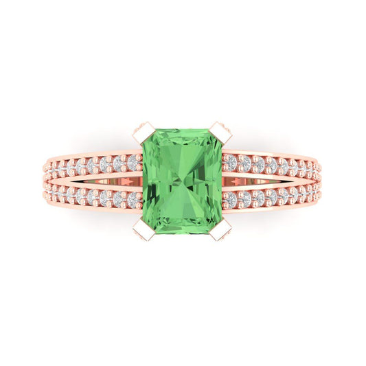 2.45 cttw Zirconia Simulated Green Diamond Solitaire with Zirconia Simulated Diamond Accents Engagement Ring - Solid Rose Gold (VVS1, Emerald Cut,8x6mm)