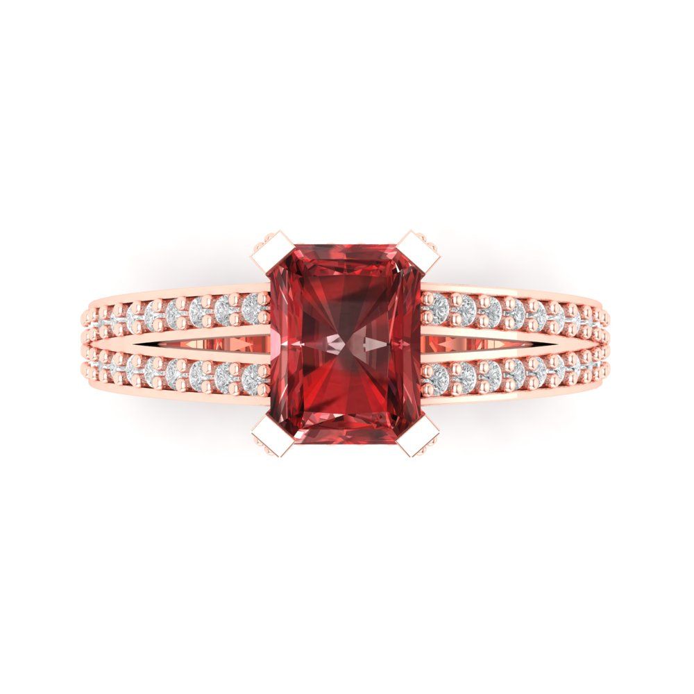 2.45 cttw Natural Garnet Solitaire with Zirconia Simulated Diamond Accents Engagement Ring - Solid Gold (Emerald Cut,8x6mm)