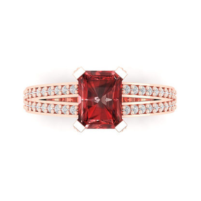 2.45 cttw Natural Garnet Solitaire with Zirconia Simulated Diamond Accents Engagement Ring - Solid Gold (Emerald Cut,8x6mm)