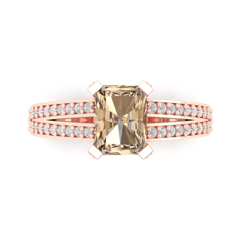 2.45 cttw Yellow Moissanite Solitaire with Zirconia Simulated Diamond Accents Engagement Ring - Solid Rose Gold (VVS1, Emerald Cut,8x6mm)